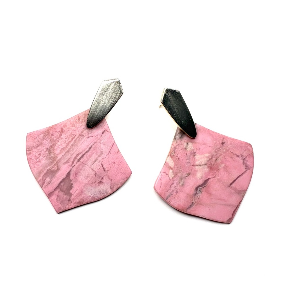 Kendra Scott Astoria Pink Rhodonite Gold Square Drop Earrings